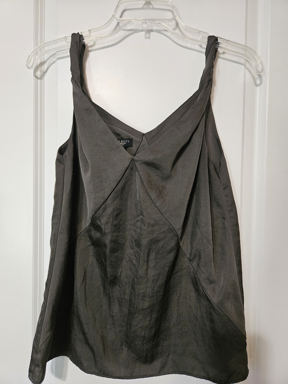 Talbots Dark Olive Green V-Neck Sleeveless Silk Blend Tank Top